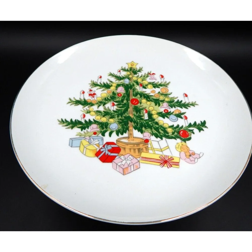 Lefton Christmas Pedestal Cake Stand Christmas Tree Plate Vintage Japan 10 Inch